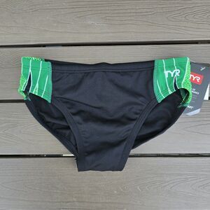 TYR Boy's Men's Durafast Elite Phoenix Black/green Swim Racer Brief SZ 28 New
